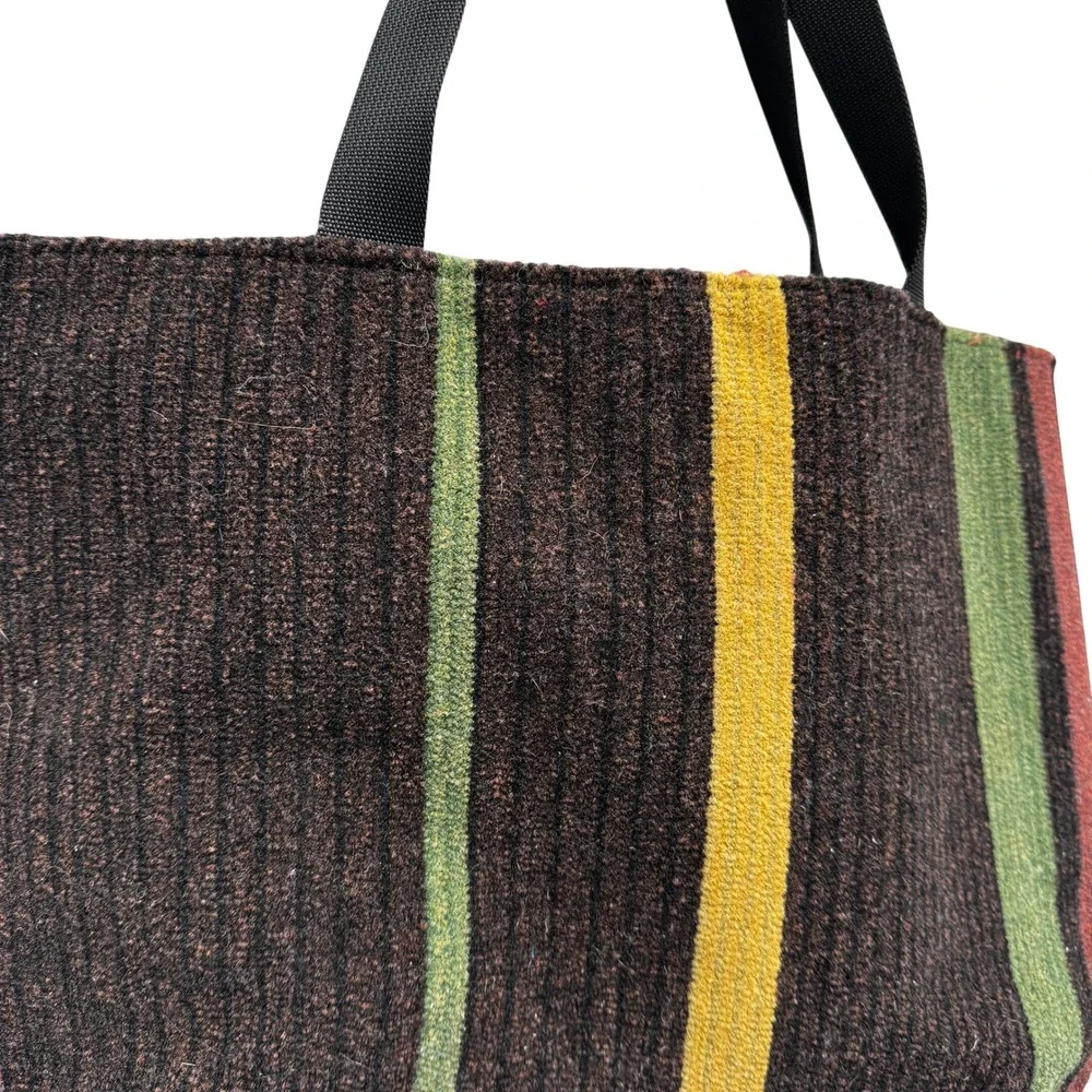 Striped Woven‎ Tote Bag Brown Yellow Green Red Large Capacity Shoulder Bag Boho